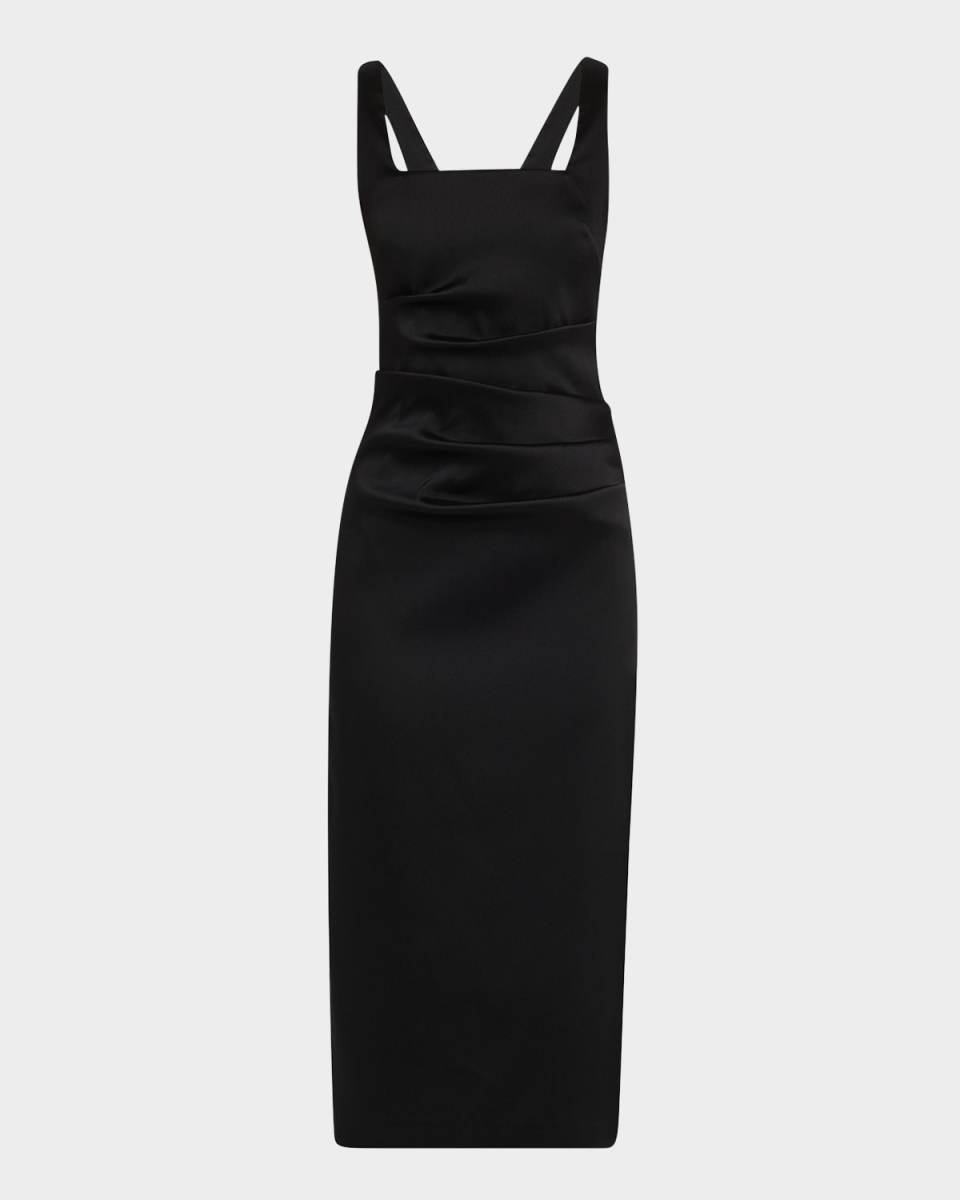 Square-Neck Stretch Mikado Midi Dress
